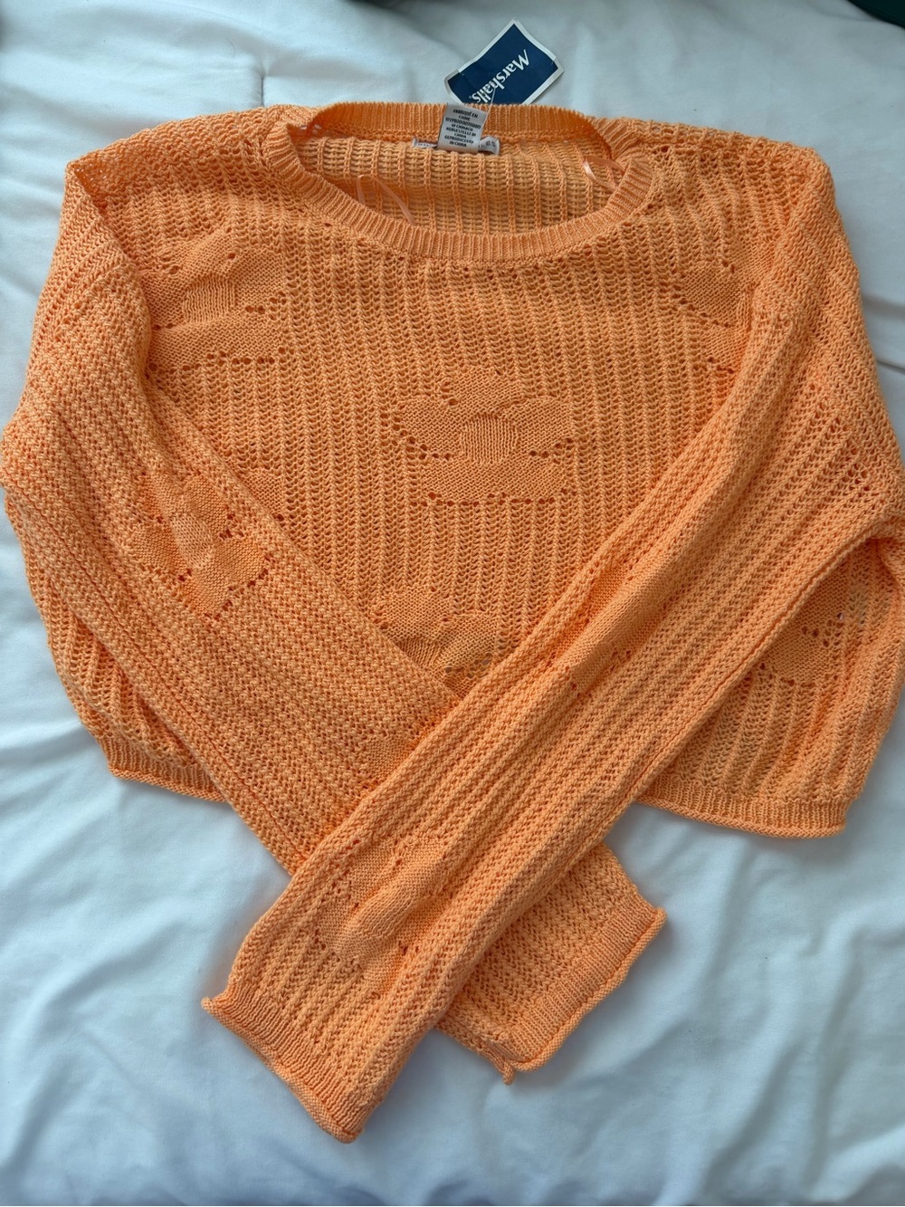 Sincerely Jules Orange Open-Weave Crewneck Sweater